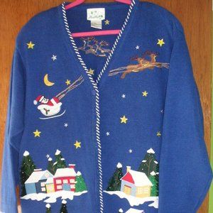 Quaker Factory Santa Holiday Embellished Christmas Cardigan Sweater 1X